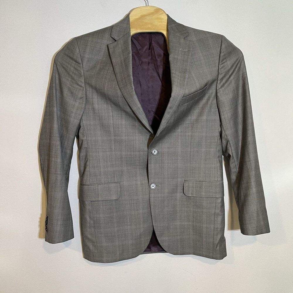 Jack‎ Victor Men's 40L Napoli Gray Plaid Super 130's Wool 2 Button Blazer Jacket